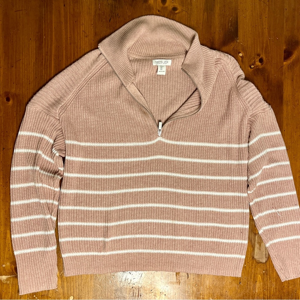 A barely worn pink and white striped sweater by Rachel Zoe. Women’s size Large